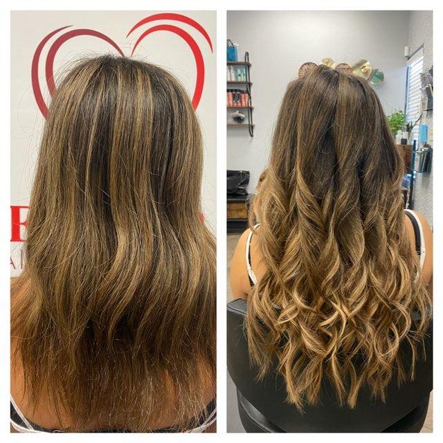 Before and after hair extensions by Ms Manae, set 7