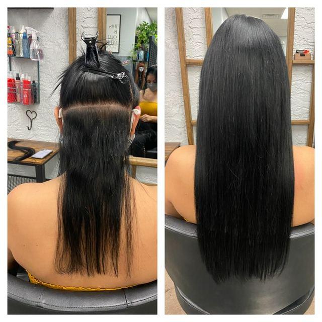 Before and after hair extensions by Ms Manae, set 34