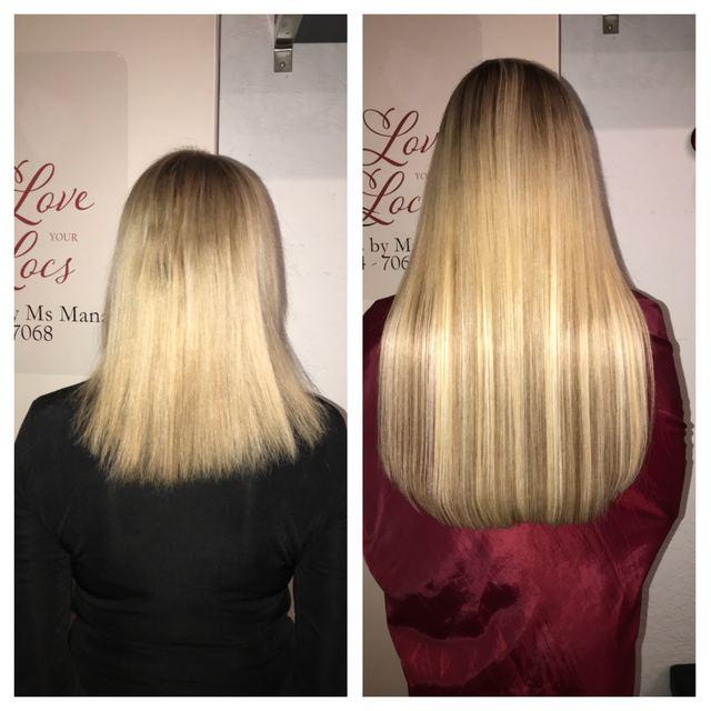 Before and after hair extensions by Ms Manae, set 35
